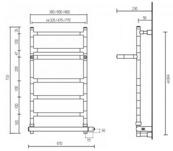 Полотенцесушитель 420(450)хh733x230(90)мм, (эл.+Box, подключение справа!!!), (цв.хром), крепёж в компл., Margaroli ZZ Margaroli Sereno art.587/6/420 CR+Box