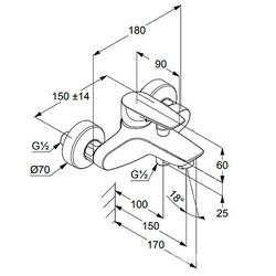 Смеситель для ванны/душа, короткий излив, с установочным комплектом БЕЗ аксессуаров, хром Kludi Pure&Solid 346810575