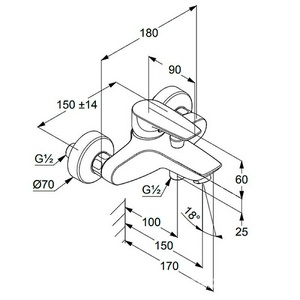 Смеситель для ванны/душа, короткий излив, с установочным комплектом БЕЗ аксессуаров, хром Kludi Pure&Solid 346810575