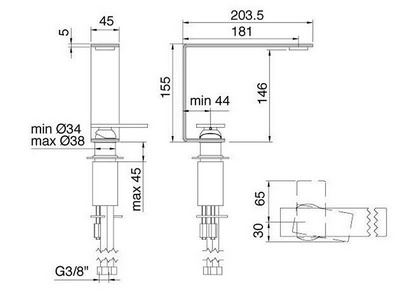 Смеситель для раковины, 1 ручк., h 155мм, (цв. тертая сталь),  ZZ 3M 5mm IT 2811 IS 5M ZZ