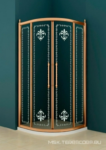 Душевой уголок 1000х1000хh1950мм, 1/4 круга, R550мм, две раздвижные  двери, (стекло прозрачное с мат.узором, 8мм, фурнит. цв.бронза),  ZZ Cezares Retro RETRO-A-R-2-100-SCORREVOLE-CP-Br