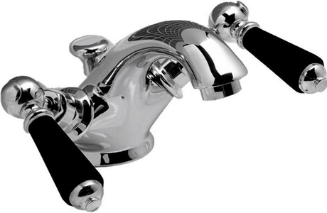 Смеситель для раковины, на 1 отв., с д/к, (цв. хром, ручки цв. чёрный),  ZZ Devon & Devon Black Dandy MARF54CRBD