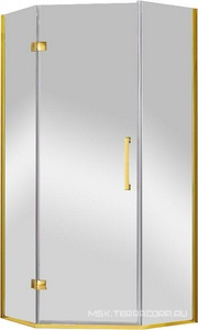 Душ. уголок 900х900хh1950мм, пятиугольный, расп.дверь петли слева, с 2-мя неподв.сегм., вход 595мм, (стекло прозр., 8мм, фурн. цв.золото),  ZZ Cezares Magic MAGIC-P-1-90-C-G-L