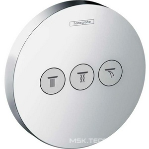 Запорно-переключающее устройство на 3 потребителя, внешняя часть круглая, без скрытой арт.01800180, (цв.хром), ZZ Hansgrohe ShowerSelect 15745000