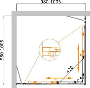 Душевой уголок 1000(980-1005)х1000(980-1005)хh1900мм, квадрат, (стекло текстурное Punto 6мм, фурн.цв.хром),  ZZ Cezares Molveno MOLVENO-A-22-80+20-P-Cr