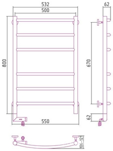 Полотенцесушитель " 2.0" 800*500 мм, электрический, пульт управления слева, в комплекте 4 телескоп.кроншт. ZZ Сунержа Галант 00-5200-8050