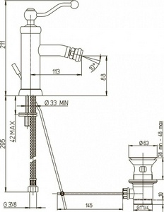 Смеситель для биде, c д/к, (цв.бронза),  ZZ Paini Duomo 88F3306KM