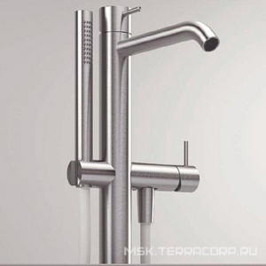 Смеситель для ванны, напольный, шланг цв.белый, лейка в компл, БЕЗ внутр.части арт.3300 B100 A00, (цв.нерж.сталь),  ZZ Zazzeri Z316 3300 V110 A00