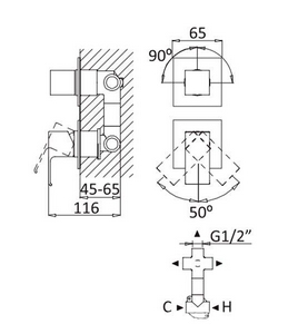 Смеситель для душа, встраиваемый в стену, с переключателем, на 4 потребителя, (цв.белый матовый),  ZZ Cezares Porta PORTA-VDIM4-M-BIO