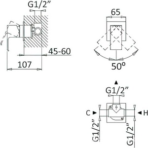 Смеситель для душа, встраиваемый в стену, (цв.белый матовый),  ZZ Cezares Porta PORTA-DIM-BIO