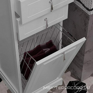 Пенал  напольный 404х1988х380мм, правый,верх-худ. стекло, низ-глухой, цвет белый матовый, с бельевой корзиной (фасад решетка) ZZ Opadiris Тибет Z0000012648