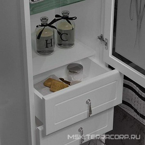 Пенал  напольный 404х1988х380мм, правый,верх-худ. стекло, низ-глухой, цвет белый матовый, с бельевой корзиной (фасад решетка) ZZ Opadiris Тибет Z0000012648