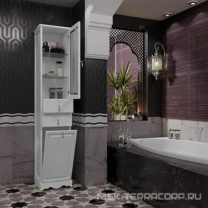 Пенал  напольный 404х1988х380мм, правый,верх-худ. стекло, низ-глухой, цвет белый матовый, с бельевой корзиной (фасад решетка) ZZ Opadiris Тибет Z0000012648