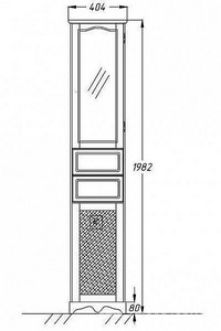 Пенал  напольный 404х1988х380мм, правый,верх-худ. стекло, низ-глухой, цвет белый матовый, с бельевой корзиной (фасад решетка) ZZ Opadiris Тибет Z0000012648