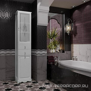 Пенал  напольный 404х1988х380мм, правый,верх-худ. стекло, низ-глухой, цвет белый матовый, с бельевой корзиной (фасад решетка) ZZ Opadiris Тибет Z0000012648