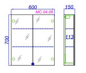 Зеркало-шкаф -60 см, цв.белый  ZZ Aqwella MC MC0406