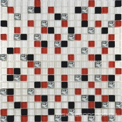 Мозаика Glass 458 микс белый-красный-черный-платина ZZ|30x30 XX
