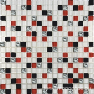 Мозаика Мозаика  458 микс белый-красный-черный-платина ZZ|30x30 XX Мастера Керамики Glass МС 458