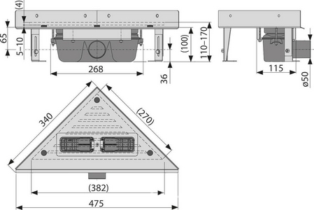 Угловой водоотводящий желоб , БЕЗ решетки ZZ AlcaPlast ARZ1 ARZ1/8595580500238