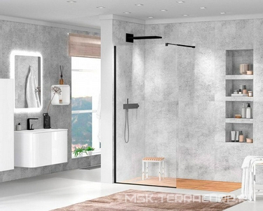 Душевая перегородка 1250хh1950мм, правая/левая, (стекло прозрачное 8мм, поперечный кронштейн 700-1050мм, фурнит. цв.черный),  ZZ Cezares Liberta LIBERTA-L-1-125-C-NERO