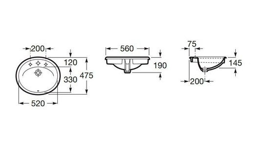 Раковина 56x47.5 см. встраиваемая сверху,  KL Roca Ява 327863000