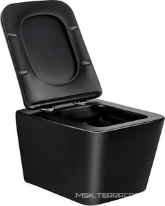 Унитаз подвесной, безободковый, 520х360х350мм, сиденье ультратонкое с микролифтом, крепеж в компл., (цв.черный матовый),  ZZ Vincea Q-Line VT1-12MB