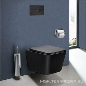 Унитаз подвесной, безободковый, 520х360х350мм, сиденье ультратонкое с микролифтом, крепеж в компл., (цв.черный матовый),  ZZ Vincea Q-Line VT1-12MB