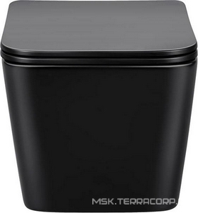 Унитаз подвесной, безободковый, 520х360х350мм, сиденье ультратонкое с микролифтом, крепеж в компл., (цв.черный матовый),  ZZ Vincea Q-Line VT1-12MB