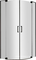 Душ уголок,1/4 круга с распашн. дверьми (900-1000)x(900-1000)x1950 мм , (стекло прозр.8мм,фурнит.цв. черный), Slider ZZ