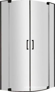 Душ уголок,1/4 круга с распашн. дверьми (900-1000)x(900-1000)x1950 мм , (стекло прозр.8мм,фурнит.цв. черный),  ZZ Cezares Slider SLIDER-R-2-90/100-C-NERO
