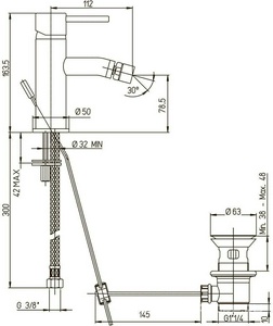 Смеситель для биде, c д/к, (цв.черный матовый),  ZZ Paini Cox 78PZ306