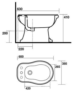 Биде напольное, 38,5х60хh41см, с 1 отв.д/смесит., (без крепл.к полу арт.7603 хх),  Kerasan Retro 1020 01