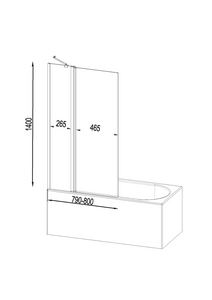 Душевая шторка на борт ванной 80х140 см, поворотная,стекло прозрачное, пофиль хром, ZZ AMPM Gem W90BS-D3W5-140CT