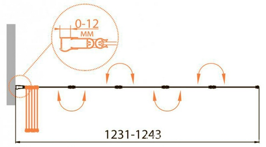 Шторка на ванну 1200хh1400мм, складная, 5 секций, Правая, (стекло рифленое Punto 4мм, профиль цв.серый), Relax ZZ Cezares relax RELAX-V-5-120/140-P-Bi-R