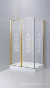 Душ.уголок 1000х1000хh1950мм, квадрат, распашная дверь с неподв.сегм. и бок.стенкой, ЛЕВАЯ, (стекло прозр.с мат.узором 6мм, проф.цв.золото),GiubleoZZ Cezares Giubileo GIUBILEO-AH-11-100-CP-G-L