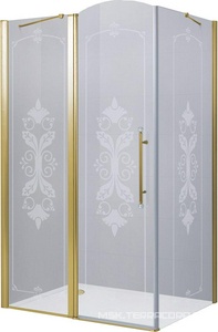 Душ.уголок 1000х1000хh1950мм, квадрат, распашная дверь с неподв.сегм. и бок.стенкой, ЛЕВАЯ, (стекло прозр.с мат.узором 6мм, проф.цв.золото),GiubleoZZ Cezares Giubileo GIUBILEO-AH-11-100-CP-G-L