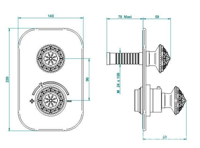 Смеситель термостат д/д, встр.в стену, БЕЗ внутр.части арт.G00-A00-5300A, (цв.бронза (Bronze brillant))  ZZ THG Versailles G14-D01-5300B