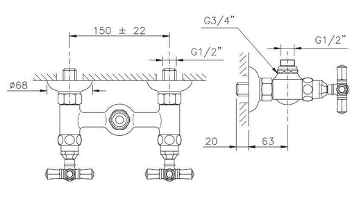 Смеситель для душа (выход воды 3/4 и 1/2), (цв. бронза),  ZZ Nicolazzi Teide Four 1925 BZ 45
