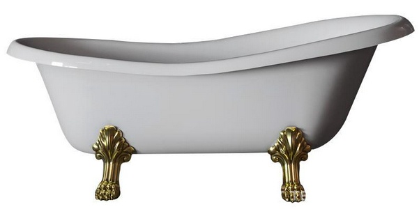 Ванна свободностоящая 170х81хh74cм, на лапах "LEONE" LUX, слив-перелив в компл., (искусственный камень цв.белый, фурнитура цв.золото),  ZZ Migliore Bella 23131