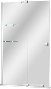 Штора на ванну сдвижная, 1000хh1500мм, крепление слева/справа, полочки 2шт., ручка в компл., (стекло прозр. 8мм, фурнит. цв.хром),  ZZ Cezares Stream STREAM-VFS-11-100/150-C-Cr