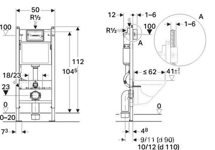 Инсталляция для подвесн.унитаза, клавиша двойной смыв  21 хром, удлиненный крепеж ( 50см.) KL Geberit Delta 458.122.21.1