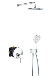 Комплект встраиваемого смесителя для ванны/душа (смеситель с внешней и встраив.частью, лейка, шланг, верхний душ с кронштейном), цв.хром ZZ