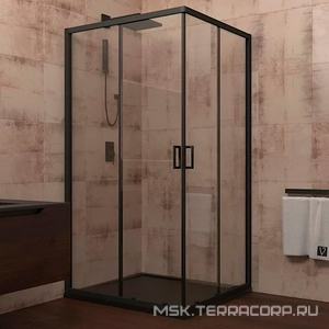 Душевой уголок 1000x1000x1950 раздвижной квадратный стекло-прозрачное, профиль черный, стекло прозрачное, ZZ Veconi RV RV13-100-01-C5