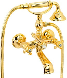 Смеситель для ванны, с изливом, лейка, шланг в компл., (цв.золото),  ZZ Migliore Prestige 31595