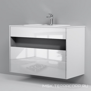 Тумба подвесная Func, 100 см, БЕЗ РАКОВИНЫ(M8FWPC1000WM), 1000*700*490 мм,1 выдв. ящ., цв. белый глянец, ZZ AMPM FUNC M8FFUX1001WG