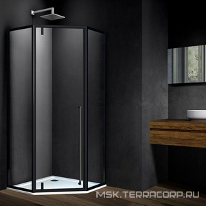 Душевой уголок 900х900хh1950мм, 5-ти угольный, распашн.дверь правая/левая, с 2 неподв.сегмент.(ст.прозр.6мм Easy Clean, фурнит.цв.черн.мат), ZZ Vincea Penta VSP-3P900CLB
