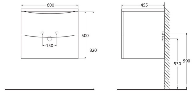 База под раковину подвесная с двумя выкатными ящиками, 800x455x525мм, без раковины, (цв.Pino Scania), Acqua ZZ BelBagno ACQUA ACQUA-600-2C-SO-PS
