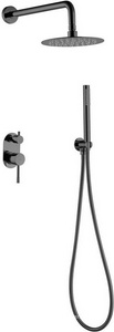 Смеситель для душа встроенный + верхний+ ручной душ (комплект) Uno Shine Gun Metall С ВНУТРЕННЕЙ ЧАСТЬЮ, черный ZZ Boheme UNO 464-SGM