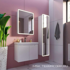 Зеркало-шкаф , 60x80x15 см, 1 дверца, 2 стеклянные полки, сенсорный выключатель, LED-подсветка, розетка, ZZ Dreja POINT 99.9032