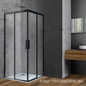 Душевой уголок 900x900хh1950мм, квадратн., раздвижные двери, (стекло прозрачное 6мм Easy Clean, фурн.цв.черный мат.),  ZZ Vincea Soft VSS-3SO900CLB